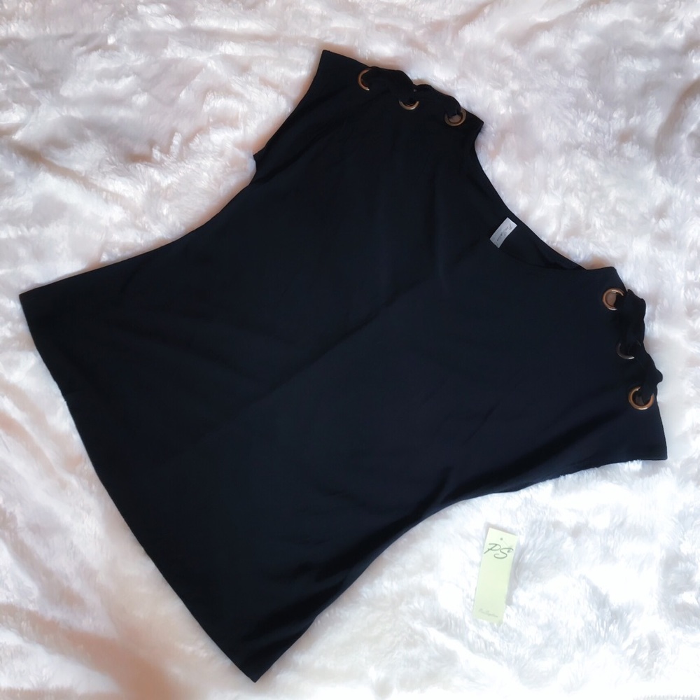 Women’s Black Blouse with Gold Grommet Detail